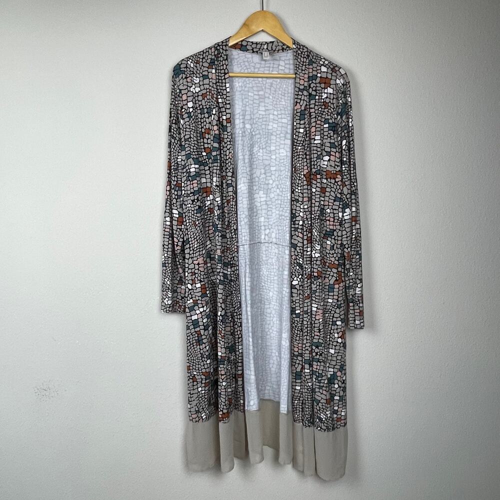 Logo Lounge by Lori Goldstein Size L Earth Tones Open Front Cardigan Duster
